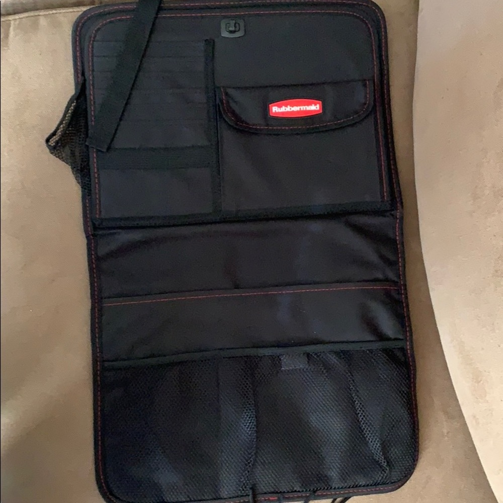 Backseat organizer with fold down tray